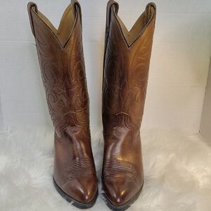 Aavie Men's Western Cowboy‎ Boots Brown Leather Snip Toe 10.5